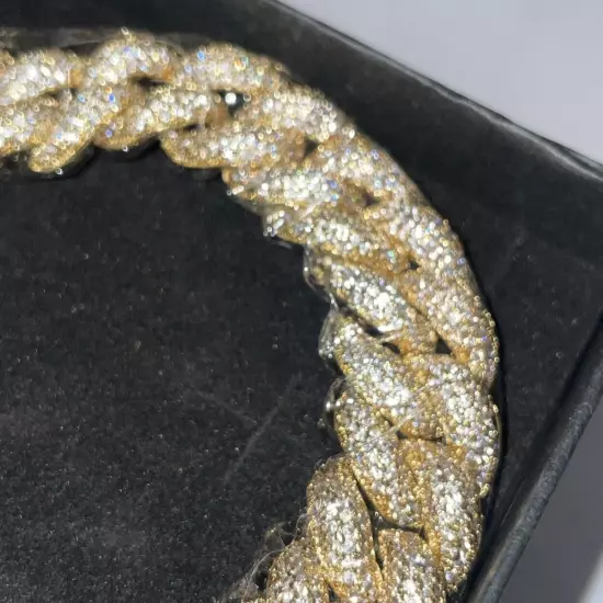 Cuban Link Moissanite Look Bracelet Hip Hop White Gold 8 Inch Jewelry T Shape