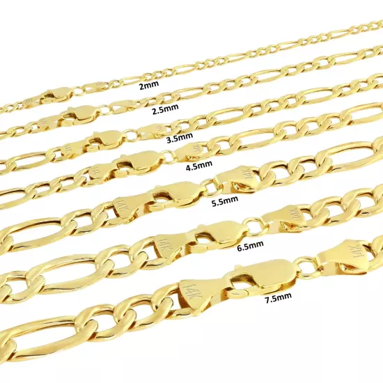 14K Yellow Gold 2mm-7.5mm Figaro Link Chain Necklace Bracelet Men Women 7"- 30"