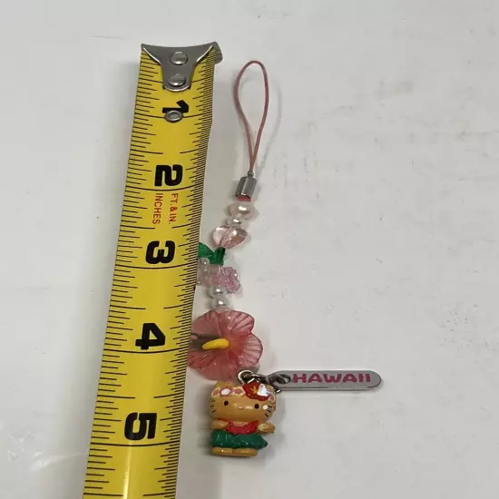 2007 Sanrio Tanned Hello Kitty Hula Hibiscus Keychain Phone Charm Hawaii USA