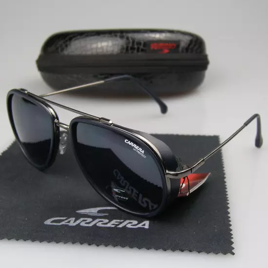 New Arrived Men Women Retro Sunglasses Windproof Matte Frame Carrera Glasses+Box