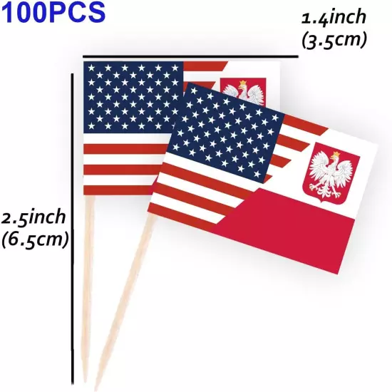 100PCS poland America Friendship Flag Cake Topper,Polish Poland_usa 