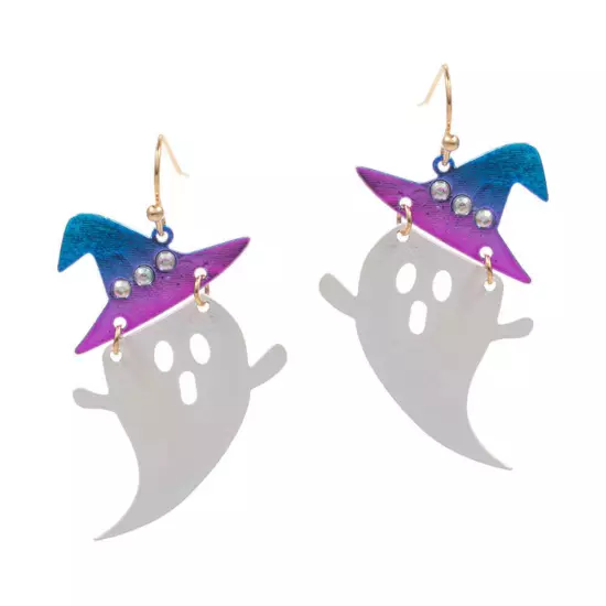 Colorful Metal Witch Hat Ghost Link Dangle Earrings