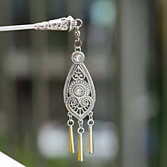 Boho Vintage Hair Pins Women Sliver Bells Tassel Carved Hair Sticks Hair Jewelry