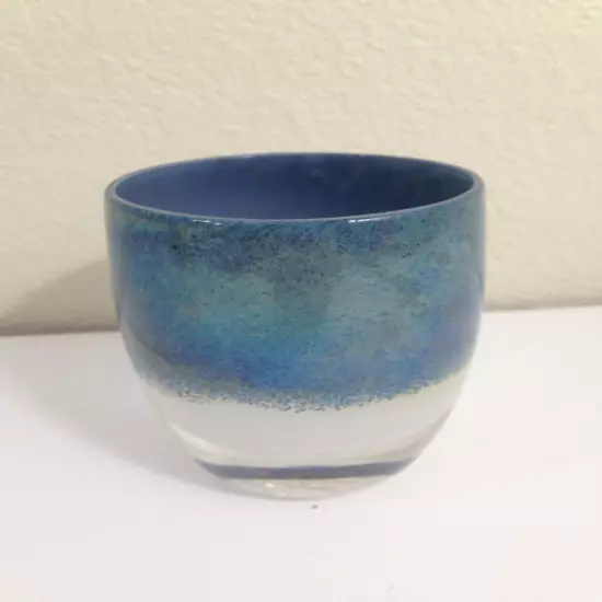 GLASSYBABY Candle Holder Dark & Light Speckles blue teal white iridescent Votive