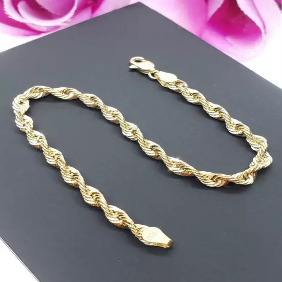 10K Real Gold Diamond Cut Rope Sparkling Bracelet and Anklet 5mm For Men & Women