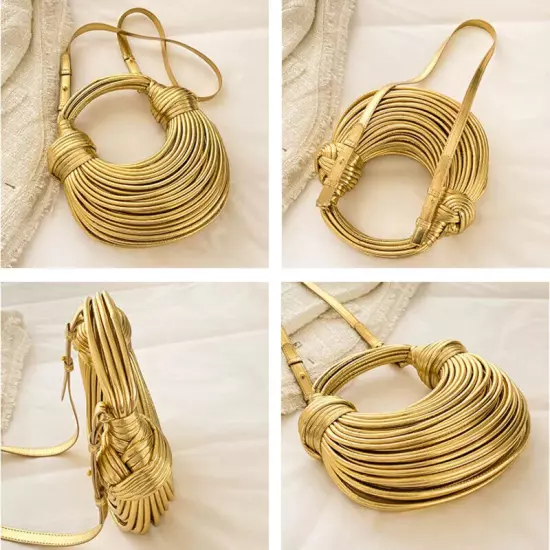 Handbags for Women Handwoven Bags Rope Knotted Pulled Hobo Silver Evening 