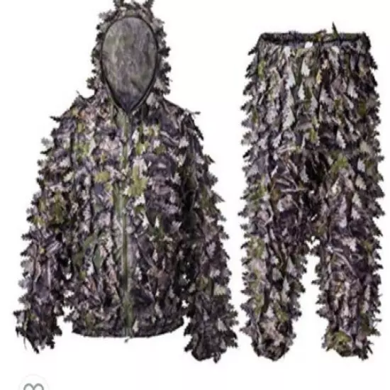 ROCEEEK 3D Leafy Camo Suit Hooded Ghillie Hunting Small-Medium Green Woodland