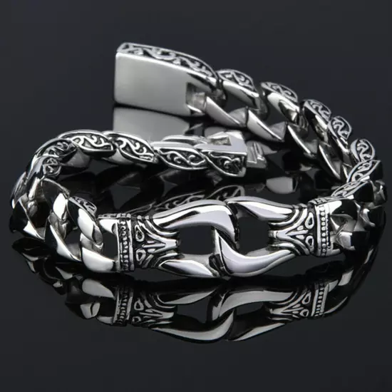 Men's Heavy Sturdy Stainless Steel Motorcycle Biker Chain Bracelet Wristband USA