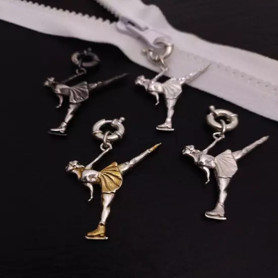 Silver Figure Skating Zipper Pendant Sports Jewelry Gift.