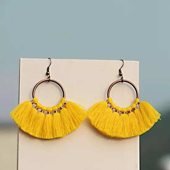 Fashion Women Bohemian Earrings Long Tassel Fringe Drop Dangle Ear Stud Jewelry