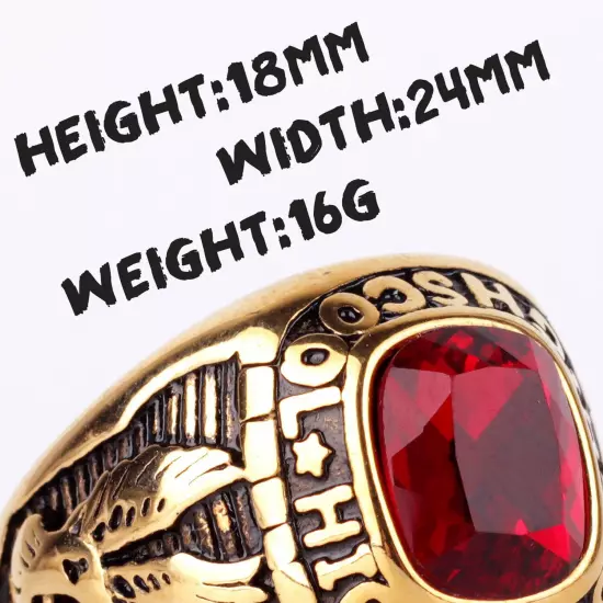 Stainless Steel Men Rings Rhinestone High School Eagle Punk Red Blue Green Stone