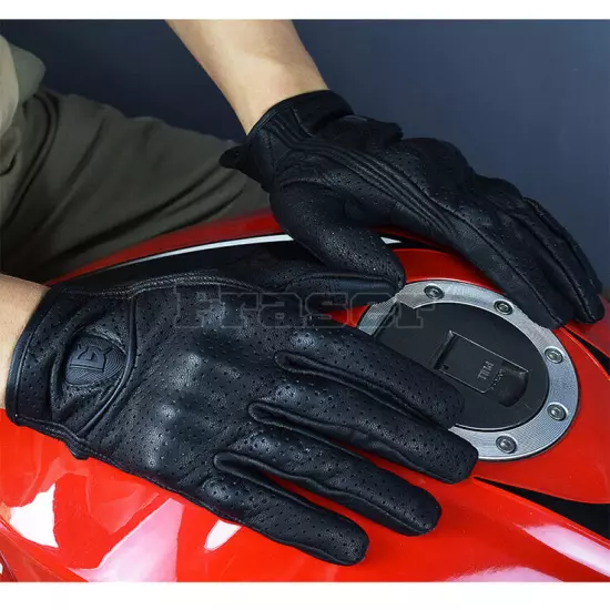 Motorcycle Gloves Retro Perforate Leather Motorcycle Waterproof Touch Screen AU