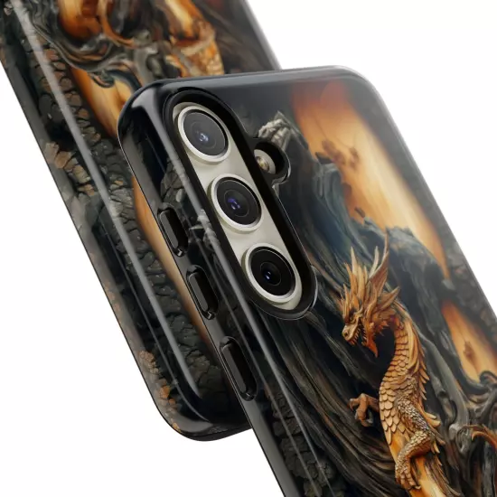 For iPhone, Samsung Galaxy, Pixel - Phone Case Cover - Carved Wood Dragon Print