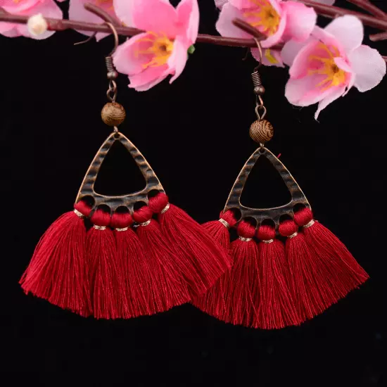 Fashion Women Bohemian Earrings Long Tassel Fringe Drop Dangle Ear Stud Jewelry