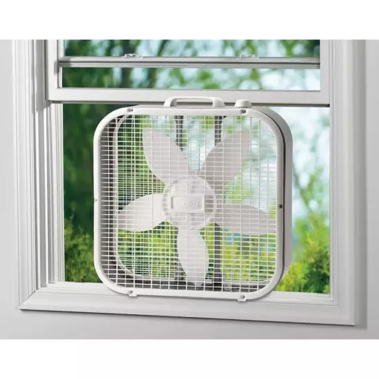 Lasko 20" Classic Box Fan with Weather-Resistant Motor, 3 Speeds, 22.5" H, White