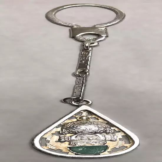 Peruvian Tumi and Malachite Stone Sterling Silver 925 Large Key Ring (J-222)