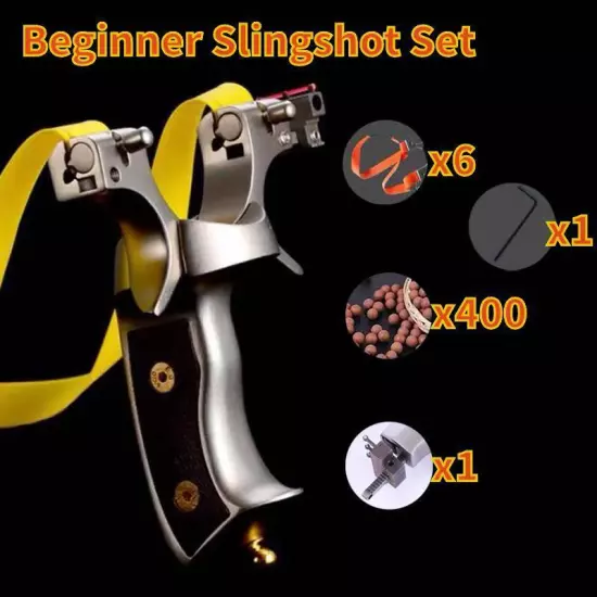 Archery Slingshot Catapult Stainless Steel Hunting Slingbow with rubber/400 Ammo