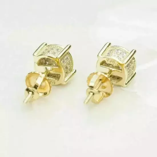 Men's 2 Ct Round Simulated Diamond Cluster Stud Earrings 14K Yellow Gold Plated