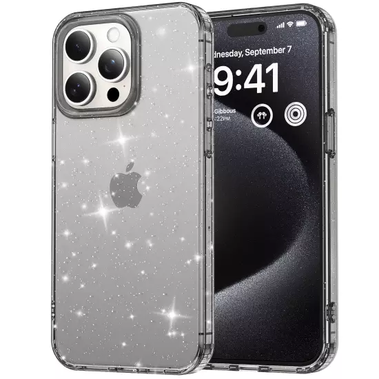 For iPhone 16 Pro Max 15 14 13 12 11 Slim Glitter Transparent Clear Phone Case