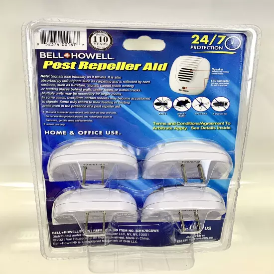 New 4 Pack of Bell Howell Ultrasonic Plug In Pest Repellers w/LED Indicator