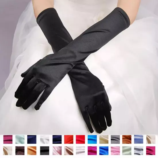 Women's Satin Long Gloves Opera Wedding Bridal Evening Party Prom Costume Glove