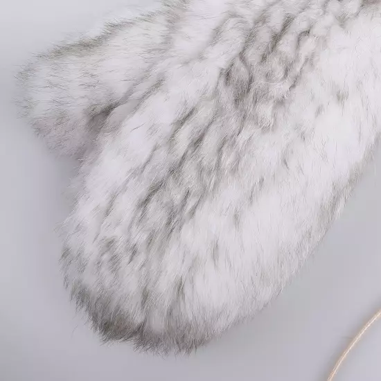 Luxury Women's Genuine Rabbit Fur Textile Knitted Mittens Winter Warm Gloves