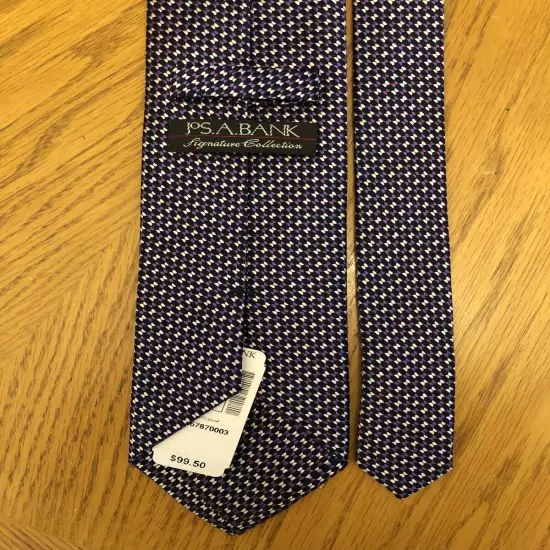 Jos A Bank Signature Silk Tie, NWT Purple Black & White Geometric Design