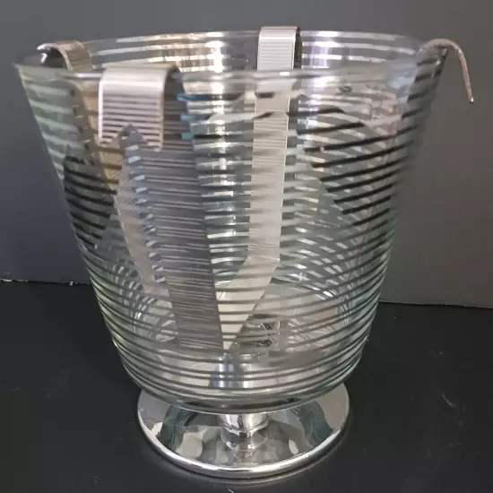 Bath And Body Works Sliver Striped Ribbon Glass Drop In Candle Holder 7.5"x6.5"