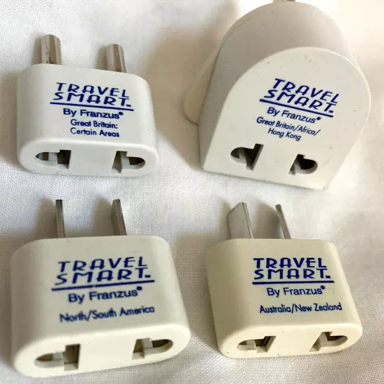 10 Assorted Travel Smart Franzus Adapter Plugs, + bag, and cord plug in