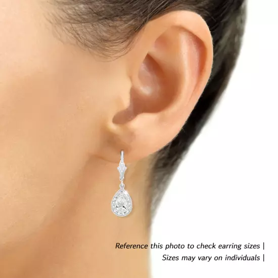 14K Real Solid Gold Pear-Cut Teardrop Halo CZ Dangle Drop Earrings Lever-back