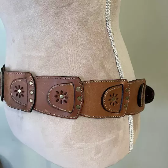 Olga Santino Brown Studded Leather Womens Belt XL 44” NWT