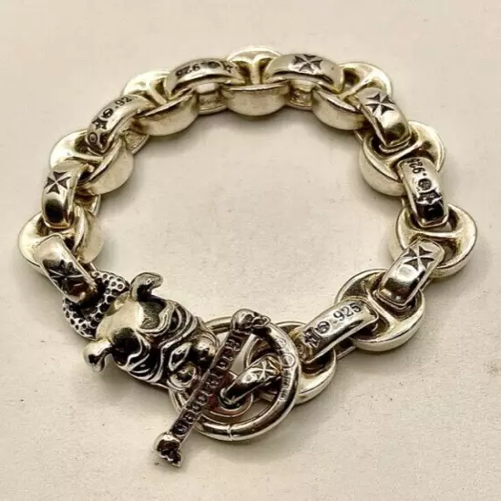 C'est Magnifique Vintage Silver Single Dog Biker Heavy BRACELET 96g