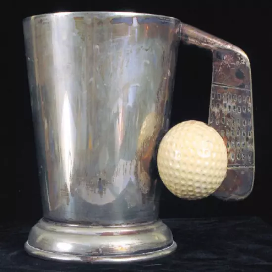 PHV CO ENGLAND RARE SILVER PLATED COPPER GOLF BALL PUTTER CLUB MUG GOLFING BEER