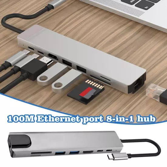 Metal 8-in-1 Docking Station USB-C Hub Type C To USB 3.0 4K HDMI PD Adapter,