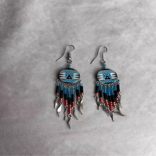 Vintage Turquoise and Silver Tone Earrings Native American