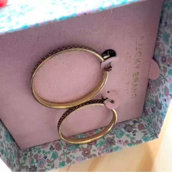 Lucky Brand Gold Pave Hoop Earrings NWT