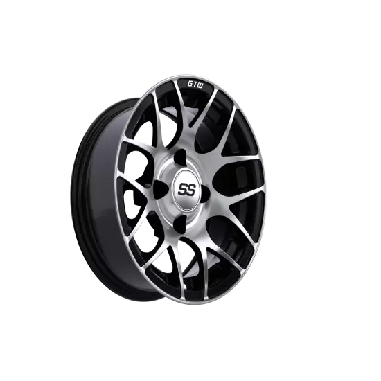 Set of 4 GTW 12" Pursuit Black/Machined Golf Cart Wheels on 20.5" Street Tires