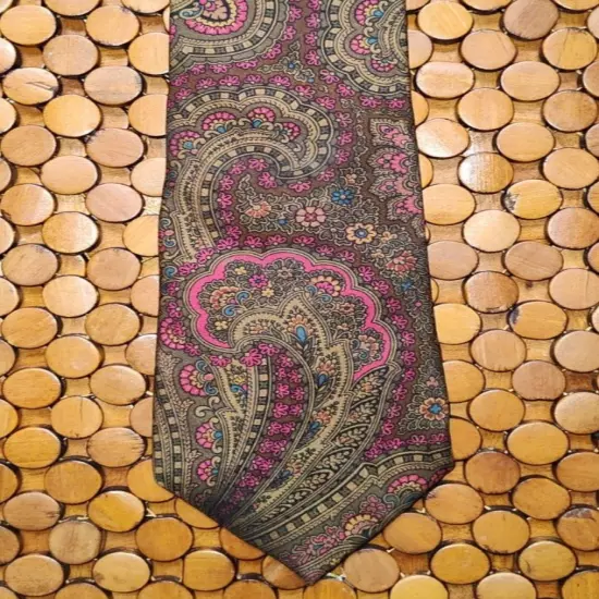 Vintage Savile Row Brown & Pink Paisley Silk Tie Funky Hippy Teacher Made in USA