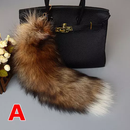 40CM Large Long Faux Fur Tail Keychain Key Ring Chain Bag Handbag Charm Decor