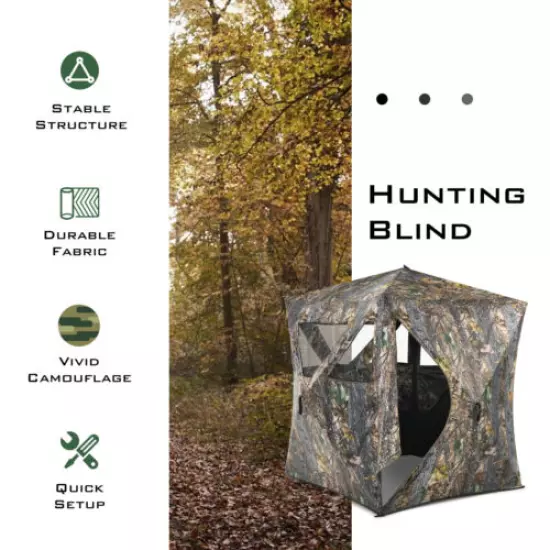 3 Person Portable Hunting Blind Pop-Up Ground Blind w/Tie-downs & Carrying Bag