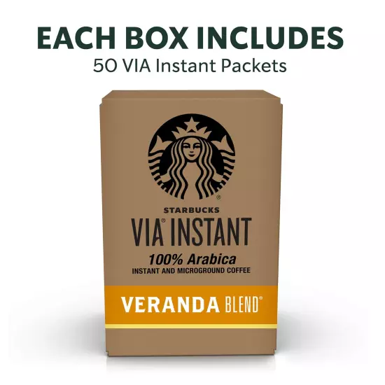 via Instant Coffee, Blonde Roast Coffee, Veranda Blend, 100% Arabica, 1 Box (50