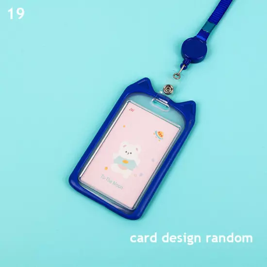 Cute Cat Ear ID Card Holder Retractable Reel Lanyard Credit Cover Case Kids Gift