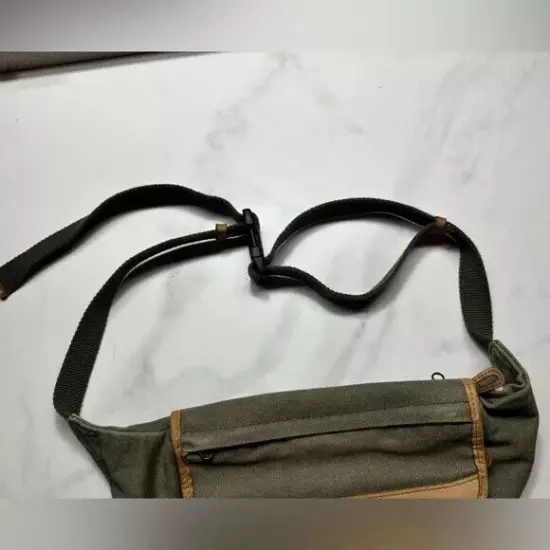 Vintage L.L.Bean Green Canvas Fanny Pack / Belt Bag Leather Trim Crossbody