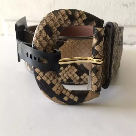 WOMEN'S LAUREN RALPH LAUREN FAUX SNAKE BROWN/MULTI COW LEATHER BELT LARGE NWT