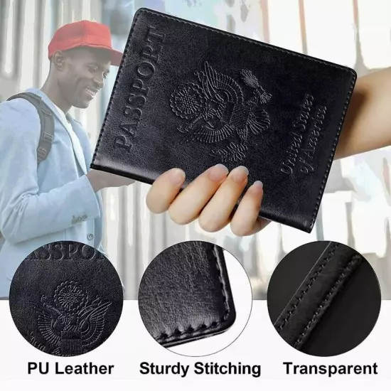 United States Passport Cover Wallet BLACK w/Neck Strap & ID Badge Holder ~ NEW