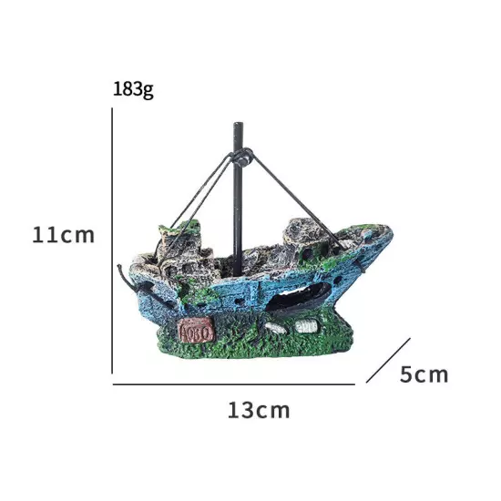 Aquarium Sunken Ship Decoration Resin Fishtank Ornaments Statues Hideout Boat 