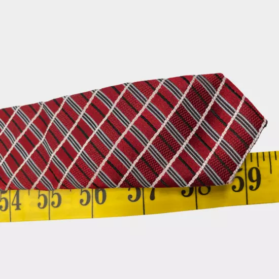 Jones New York Red Blue Striped Plaid Geometric Necktie Silk Tie 3.8" x 59"