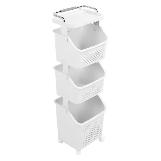 3 Layers Rolling Laundry Hamper PP ABS Laundry Shelf Clothes Storage Basket