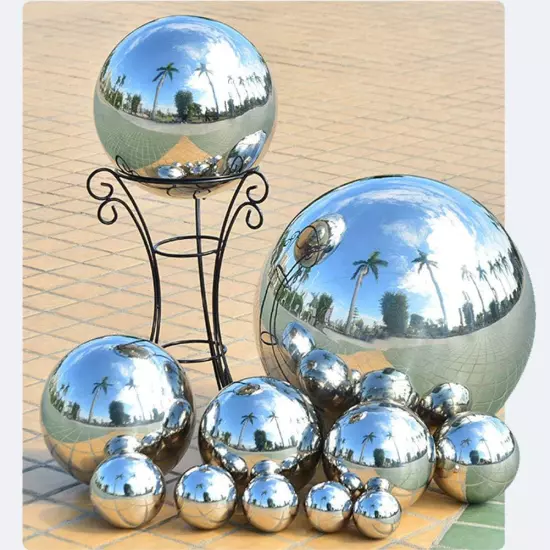 8 Inch Diameter Gazing Ball,Silver Stainless Steel Polished Reflective Smooth 