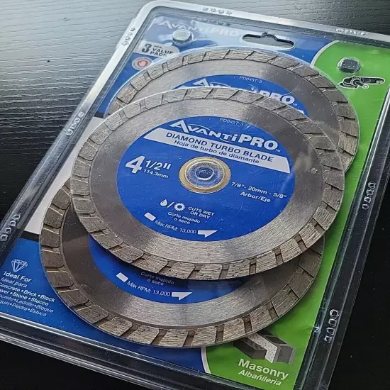 Avanti Pro Diamond Turbo 4-1/2" Turbo Masonry Blade 3 Pack / New -Factory Sealed